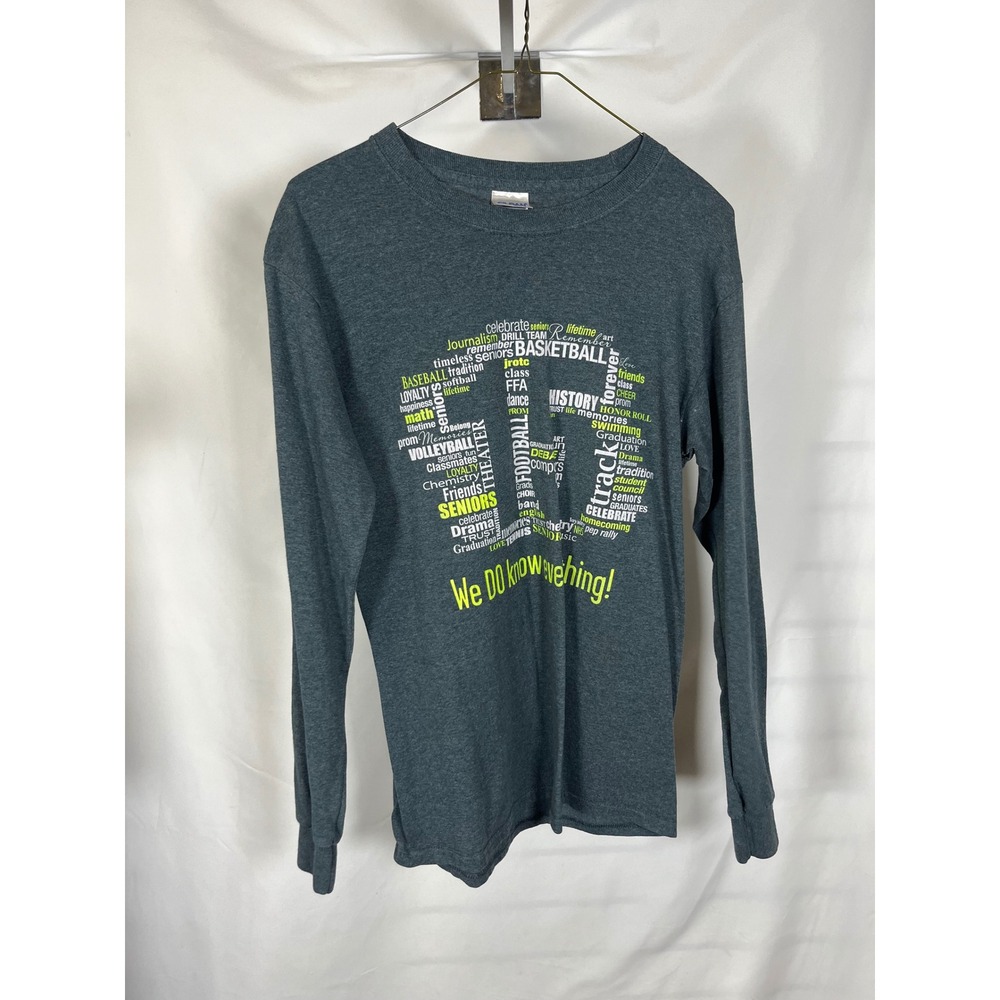 Gildan Ultra Cotton Long Sleeve T-Shirt Charcoal Grey High School Word Cloud S